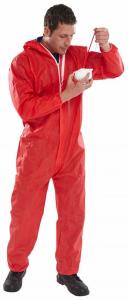 Red Unisex Disposable Paint Suit Waterproof Non Toxic Breathable Customized Logo