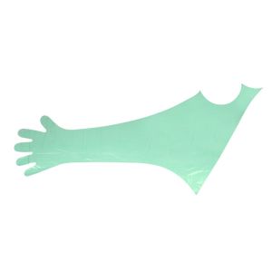 China Veterinary Using Green PE Disposable Long Arm Gloves For Wearing Around Neck on sale
