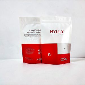 Red And White Kraft Stand Up Pouches With Zipper For Powder With Window