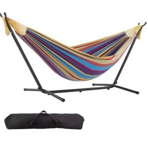 Double Cotton Hammock with Heavy-Duty Portable Stainless Steel Frame Stand Y Mail Packing