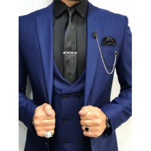 Navy Blue Custom Mens 3 Piece Tuxedo Suit For Groom'S Wedding