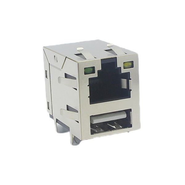 Metal Shielded Female RJ45 PCB Connector USB 3.0 SMD Assembly With Transformer