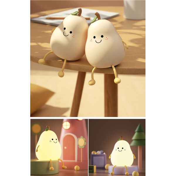 LED Smart Pear Fruit Night Light USB Rechargeable Dimming Silicone Table Lamp