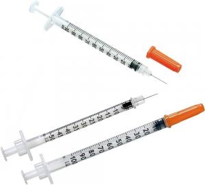 China Medical Grade Disposable Plastic Insulin Injection Syringe Needle With PE Poly Bag on sale