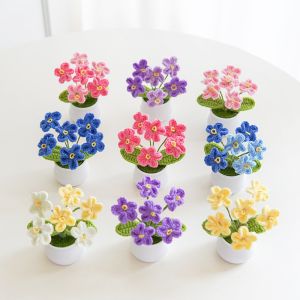 China Myosotis Forget-Me-Not Artificial Flower Potted Plant Handmade Home Décor Knitted Yarn Arrangement Creative Gift 5.5x10cm on sale