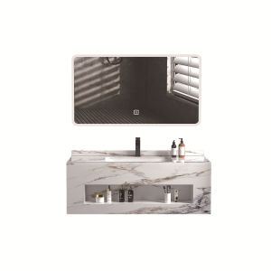 Modern Simple Design Bathroom Toilet Vanity with Single Sink Mirror Cabinet in