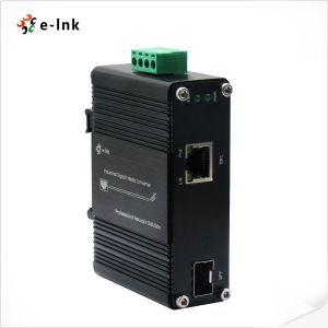 Cheap Mini Industrial 100/1000BASE-X SFP to 10/100/1000BASE-T 30W PoE+ Media Converter for sale
