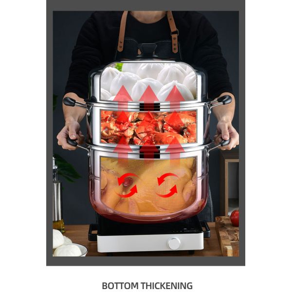 Steamer Pot Oem Hot Selling Large Stainless Steel 2/3 Layer Restaurants Kitchenware Soup Pot Food Steamer Pot With Steamer