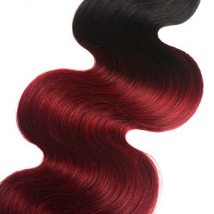 Unprocessed Ombre Hair Weave 1b/99j Wine Red Body Wave Burgundy Soft And Silky