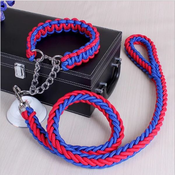 Adjustable Eight Strand Woven Dog Collar Leash Explosion Proof Nylon Pet Leash