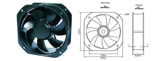 Silent 9 Inch AC Brushless Fan , equipment cooling fans 225mm x 225mm x 80mm