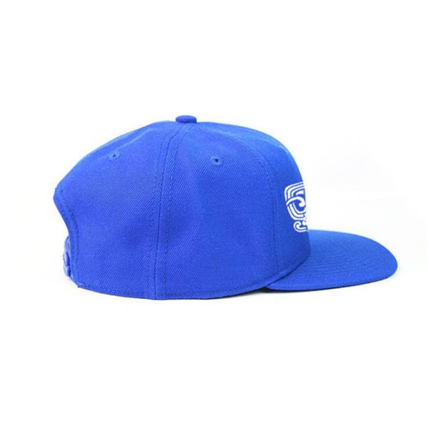 Blue Snapback Cap Hat Adjustable 7 Holes Plastic Back Closure Silk Print On Panels