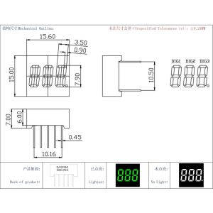 Common Cathode 20mA emerald green LED Module 3 digit 7 segment display