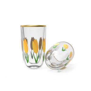 High Borosilicate Clear Decal Double Layer Glass Cup 120ml