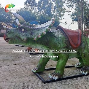 Interactive Fiberglass Triceratops Ride-On: Child-Friendly Dinosaur Sculpture