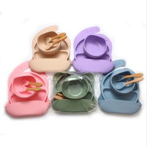Food Grade Silicone Bowl and Spoon Set for Baby Feeding No Design Style Easy to