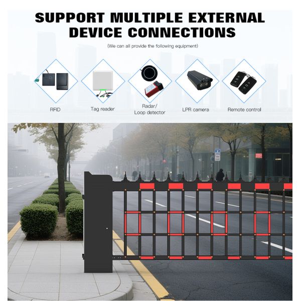 Intelligent Parking Lot Airborne Boom Barrier 200W Brushless DC Motor Fence Type