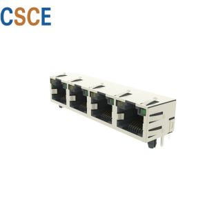 8P8C Rj45 Jack Connector 1*4 Ports Diameter 0.46mm Contact For PC Card / Switch