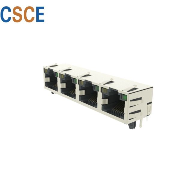 8P8C Rj45 Jack Connector 1*4 Ports Diameter 0.46mm Contact For PC Card / Switch