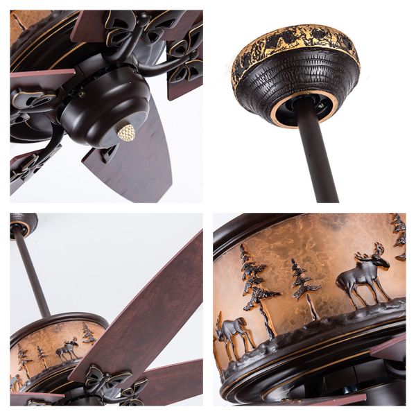 Five Blades American Ceiling Fans 52 Inch Fandelier For Bedrooms