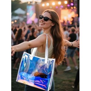 Shiny Plastic Shopping PVC Bag Laser Transparent Holographic Iridescent Womens