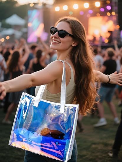 Shiny Plastic Shopping PVC Bag Laser Transparent Holographic Iridescent Womens