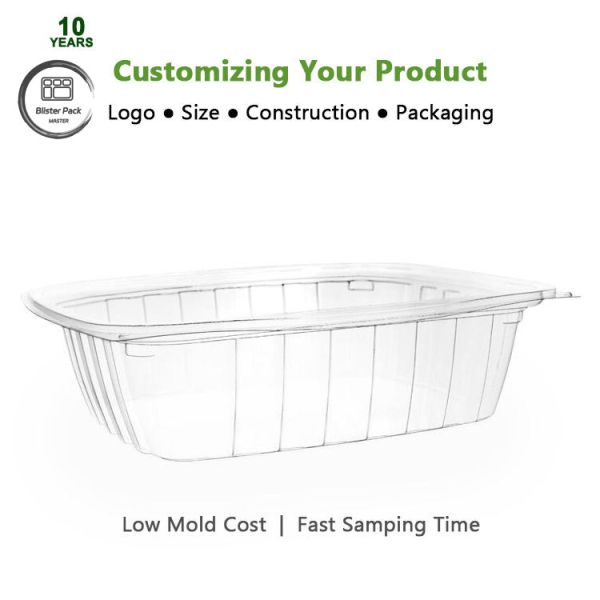 100% PLA Biodegradable Clamshell Containers Compostable Clear Hinged Boxes for
