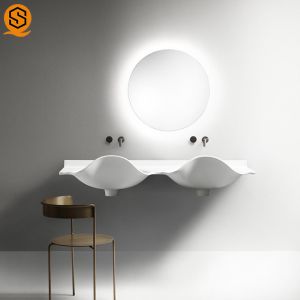 Lavabo White Wall Mounted Hand Wash Basin Artificial Stone Material