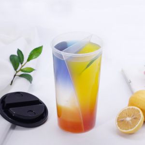 750ml Double Cup Transparent PP Milkshake Cup Disposable Plastic Split Twins Cup