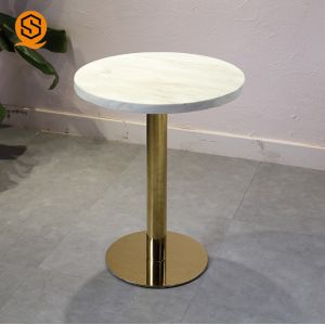 Country Style Marble Rectangle Dining Table With Stainless Steel Construction