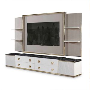 2.4m Leatherette Entryway Table With Cabinets Italian TV Accent Console