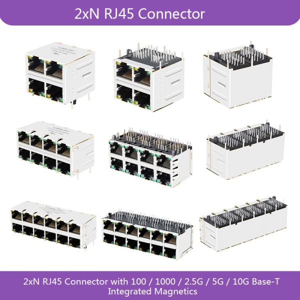 JX20-0254NL 2x4 Port 10/100 Base-T G/O Led ICM Connector RJ45 Magnetic Jack