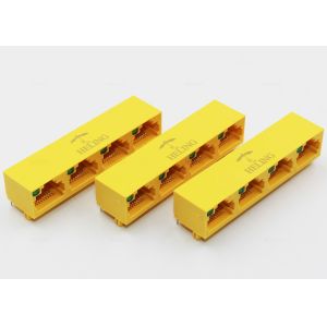 Four Ports Harmonica Ganged RJ45 Modular Jack For Ethernet Router / Hubs Yellow
