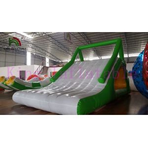 Green / White 0.9mm PVC Tarpaulin Blow Up Water Toy Floating Slide Rental