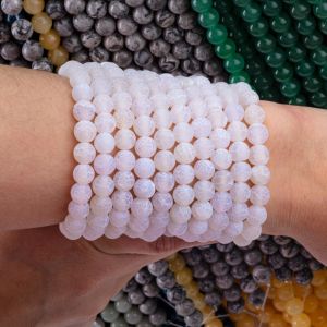 White Weathered Agate Loose Bead Strands Semi Precious Stone Matt Frosted