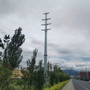 110KV Steel Hot Dip Galvanised Power Transmission Poles 3.5mm Flange Mode