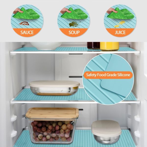 Reusable Silicone Refrigerator Liners Washable, Non-Slip Fridge Shelf Mats For