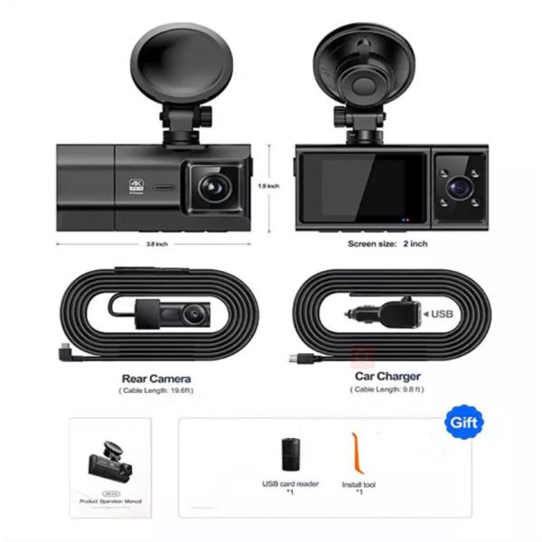 4K Front Rear Dual Dashcam Wifi Gps Full Hd Full Hd Car DVR Hidden 1440P