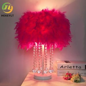Romantic Bedside Table Lamp Multi Coloured Remote Control Feather Lamp