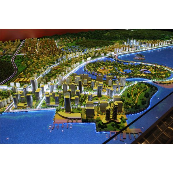 Large Scale Miniature City Model For Urban Planning Wooden Plate Base