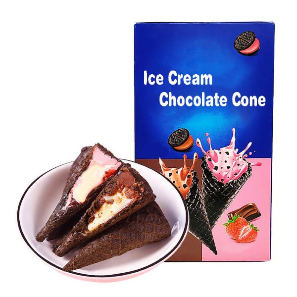 Crispy Burst Pulp Black Chocolate Compound Cream Filling Ice Cream Cone Wafer