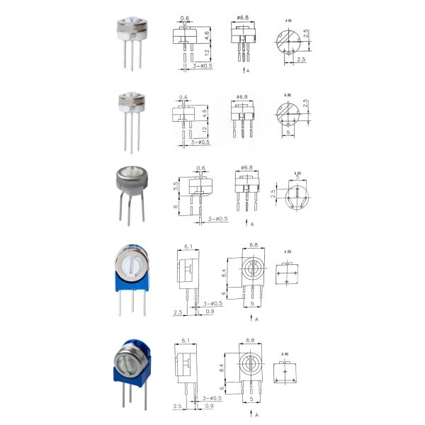 3329 Series Single Turn Metal Glass Glaze Trim Potentiometer