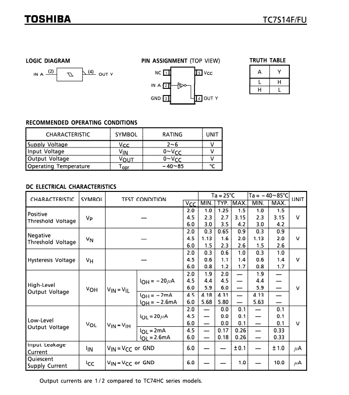 TC7S14F(TE85L,F) Inverter IC 1 Channel Schmitt Trigger SMV