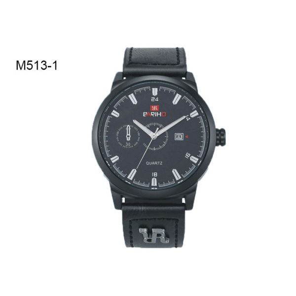 Quality Date Display Men's Quartz Watch Black And Brown Leather Band M513 wholesale