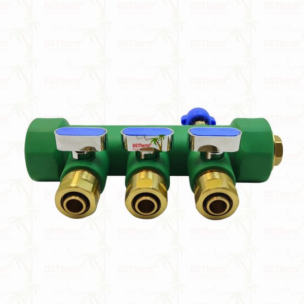PPR Manifolds With Ball Valve Hot & Cold Water Blue 3 Ways Manifolds Customized Logo and Color 25mm