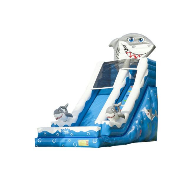 Amusement Park Large Inflatable Slide Hire Blue Shark Inflatable Slide Safe