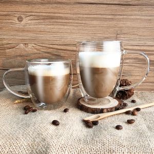 High Borosilicate Glass Double Insulated Coffee Cups With Handles