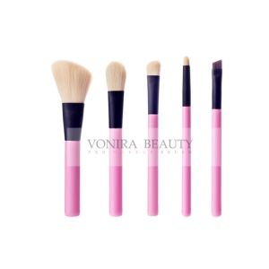 China Fasionable 5pcs Makeup Brush Gift Set With Pink Handle And Black Ferrule on sale