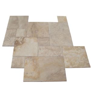 Polished Large Travertine Natural Stone Tile For Road Paving Light Coffee Color