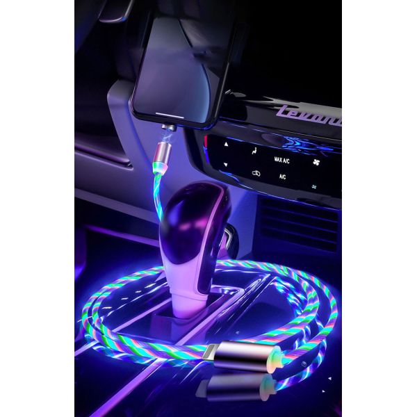 2.4A Micro USB Phone Charger Cable 8 pin Type C 3 In 1 Magnetic Cable LED Light